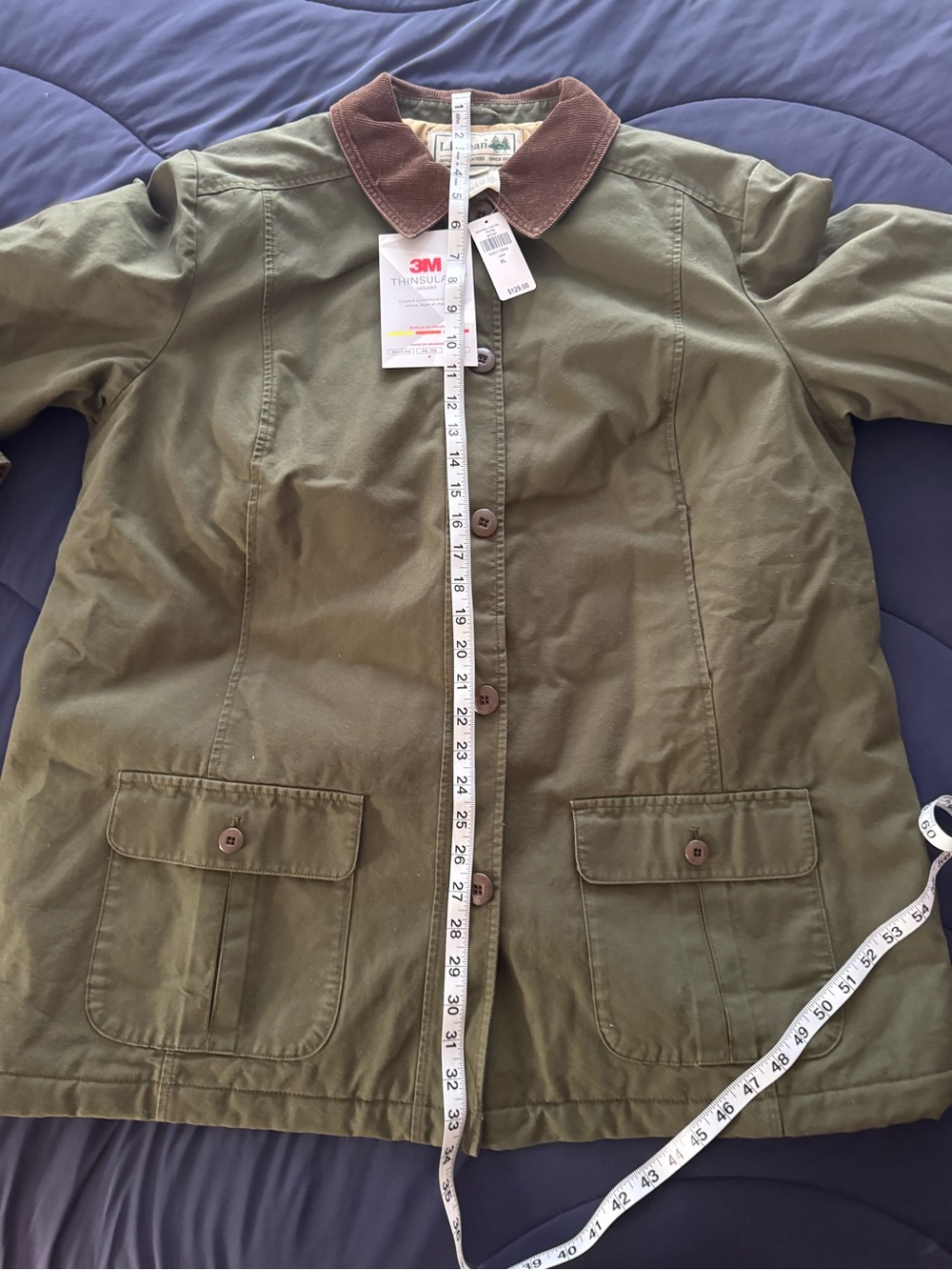 L.L. Bean Olive Green Utility Jacket with Brown Cord Collar - Picture 10 of 10